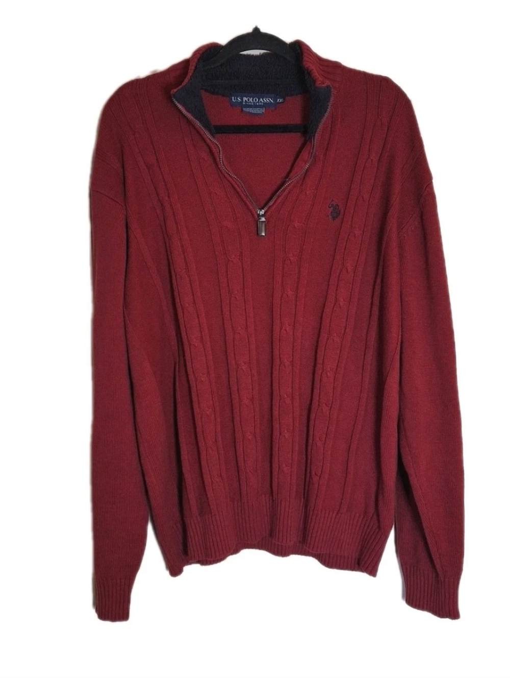 U.S. Polo Assn. Burgundy Cable-Knit 1/4 Zip Mock Neck Sweater Men's Size XXL